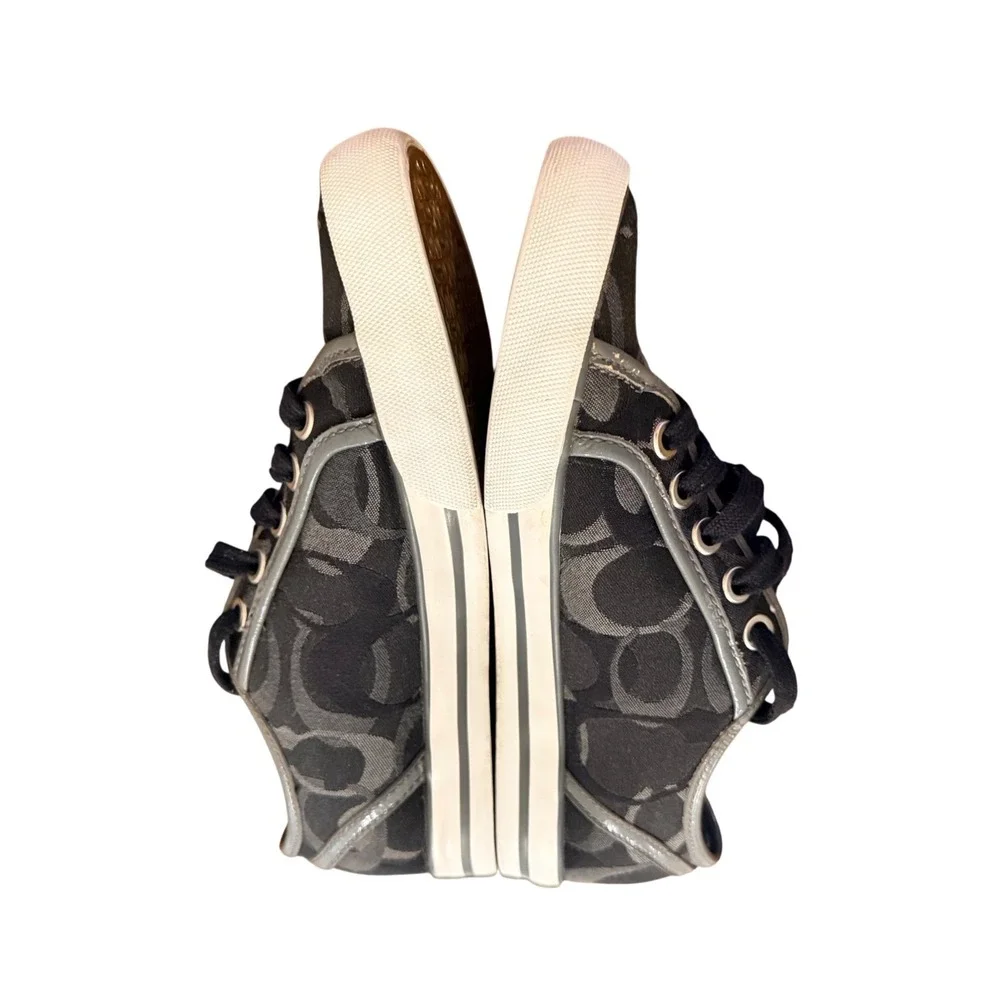 Coach Signature‎ C Monogram Low Top Sneakers Black Grey Canvas Women Size 5 logo